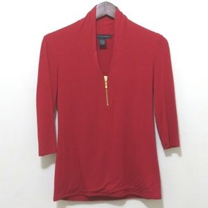 Grace Elements Red Size Small Pop Over Top Gold Tone 1/4 Zip Front